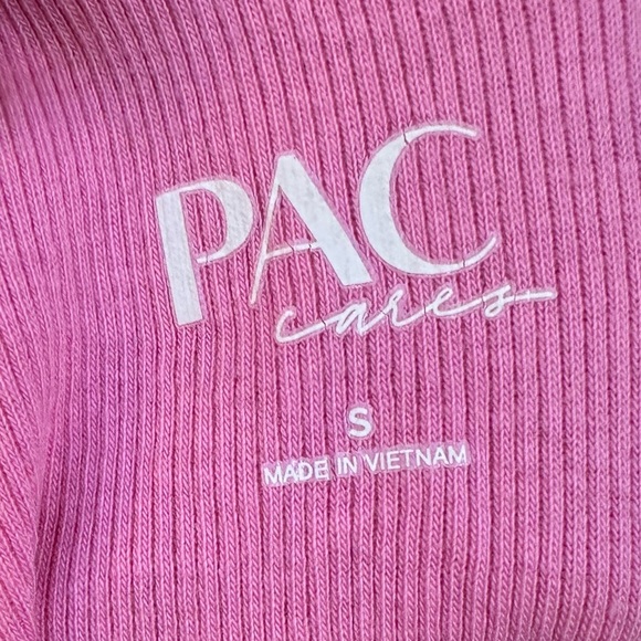 PACSUN Vivid Pink Ribbed Crop Top Cuffed Sleeve Women’s Size Small - Picture 2 of 5
